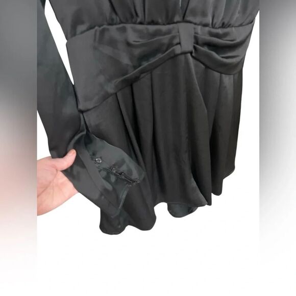 Astr Black Romper silky feeling medium v neck bow Anthropologie - Picture 3 of 16